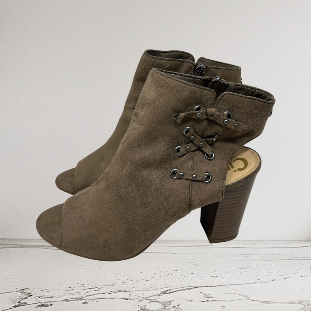 Circus by Sam Edelman Womens Peep Toe Ankle Booties Taupe Brown Block Heel 8.5
